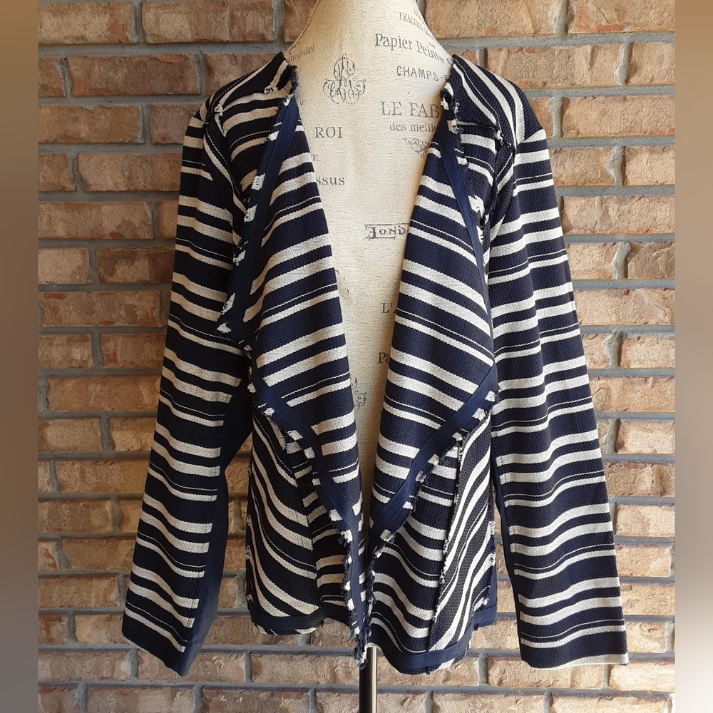 Lane Bryant Navy and White Striped Oprn Front Blazer Jacket.